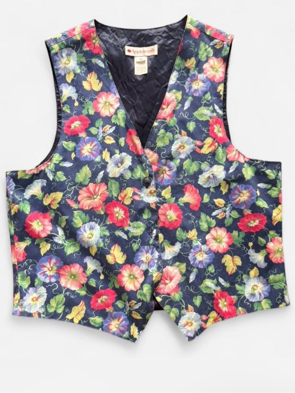 VTG 90s Appleseed's Floral Print Button-front Vest 100% Cotton Size Medium